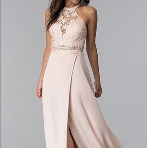 Blush Long Chiffon Prom Dress with Lace Bodice